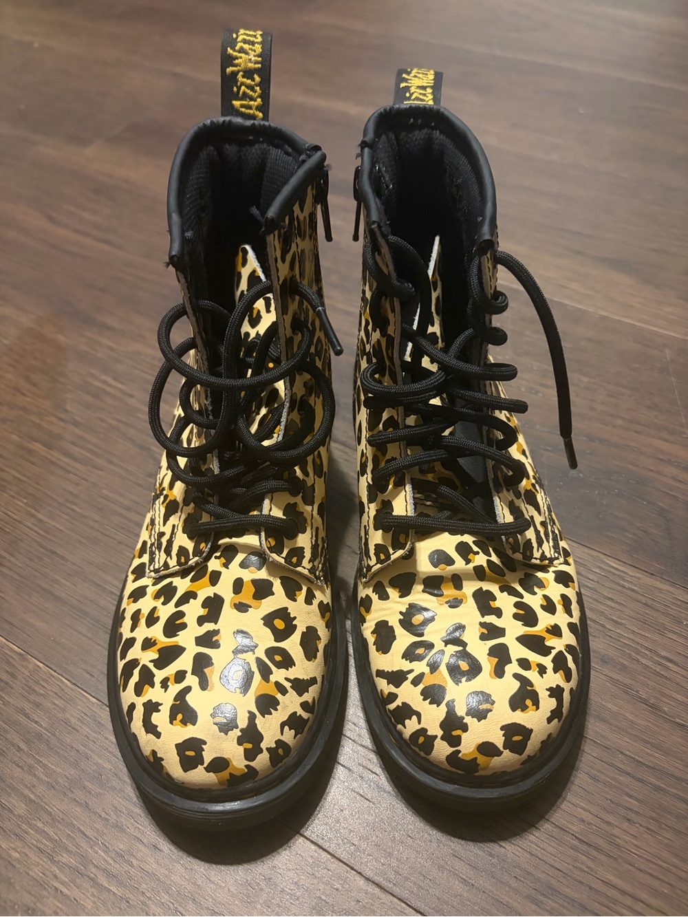 Dr. Martens Kids Leopard Print Lace-Up Boots - Yellow/Black